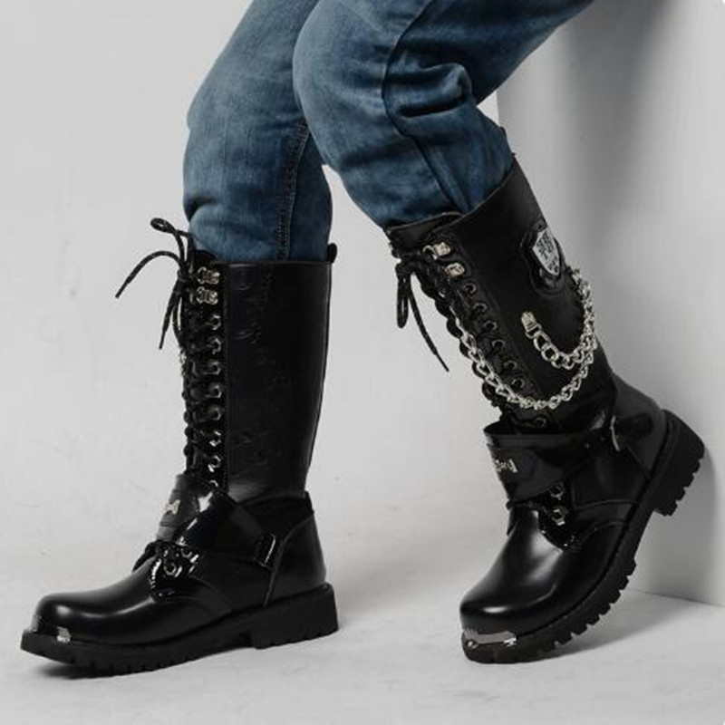 Steel Chain - Lüks Erkek Motosiklet Botları Orta Boy